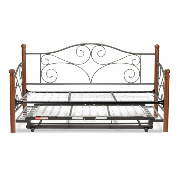 Fashion Bed Group Doral Complete Metal Daybed with Link Spring and Trundle Bed Pop-Up Frame, Twin, Matte Black Finish