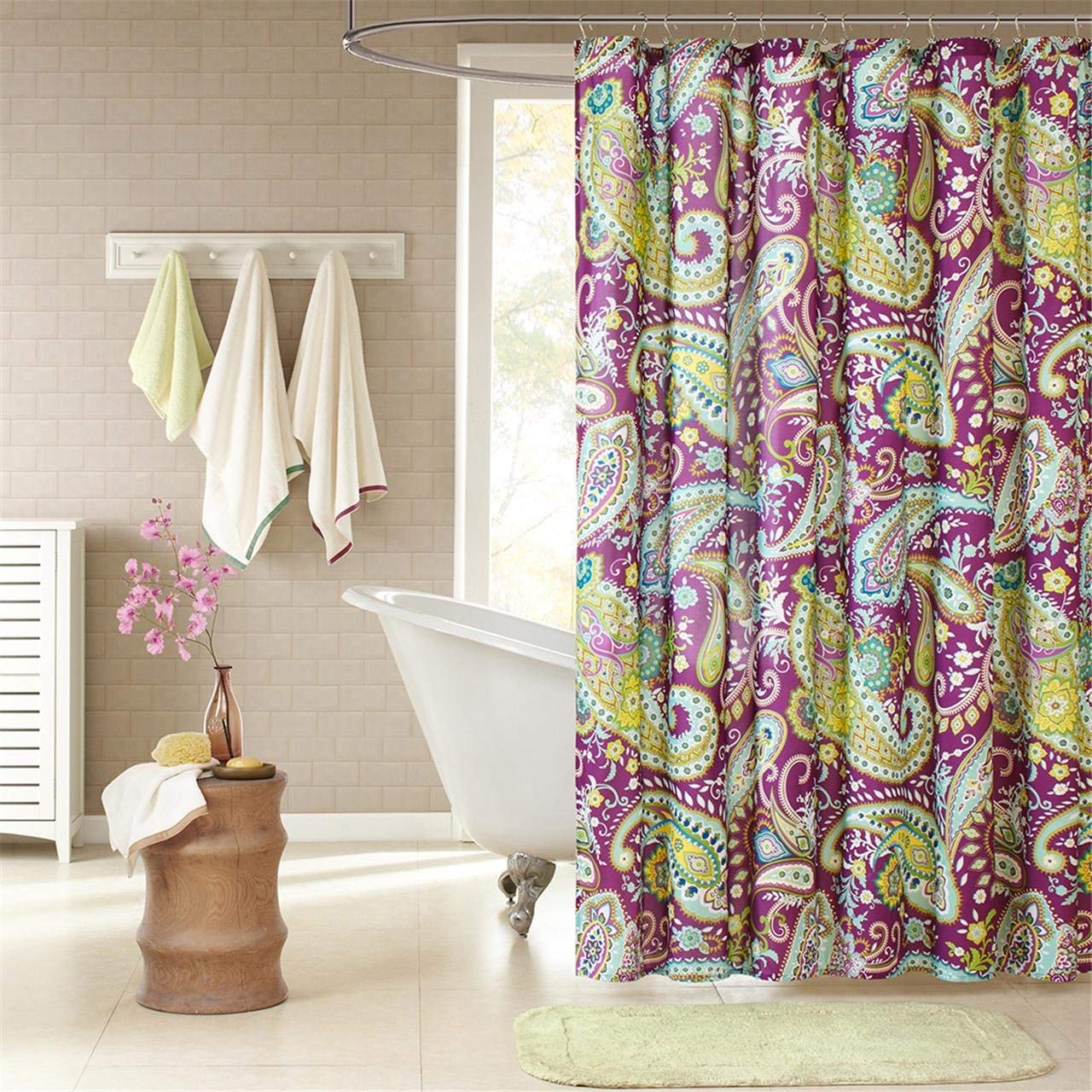21 Purple And Green Shower Curtain, Purple And Lime Green Shower Curtain
