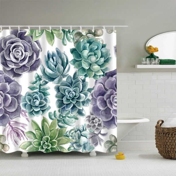purple and green succulent shower curtain