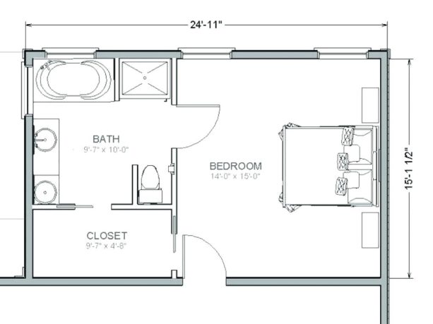 the floor plan of a master suite addition with 24’ x 15’ size