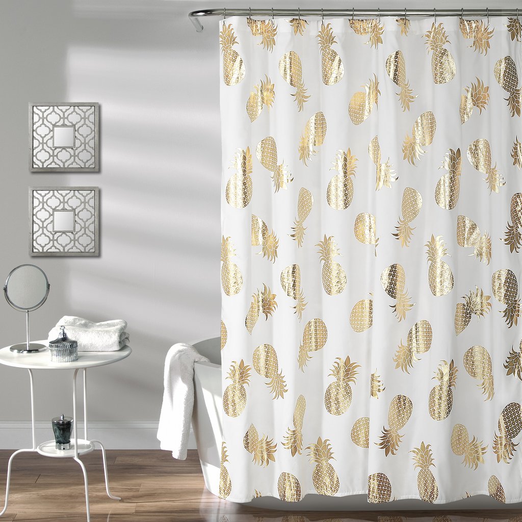 White And Gold Shower Curtains, Green White Gold Shower Curtain