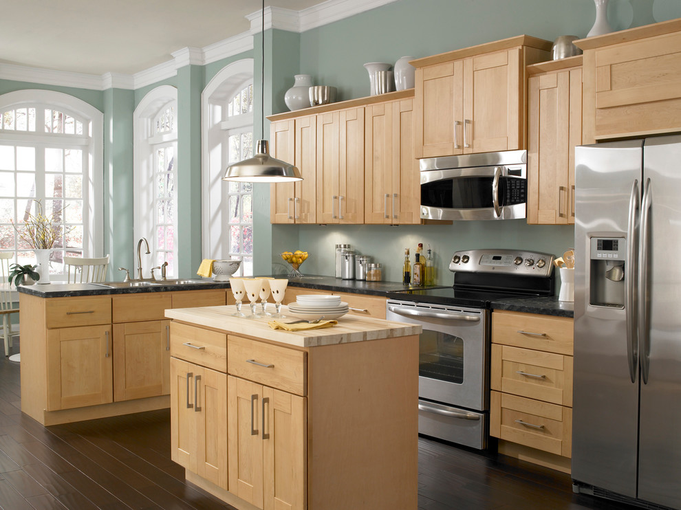 kitchen wall with wood cabinet