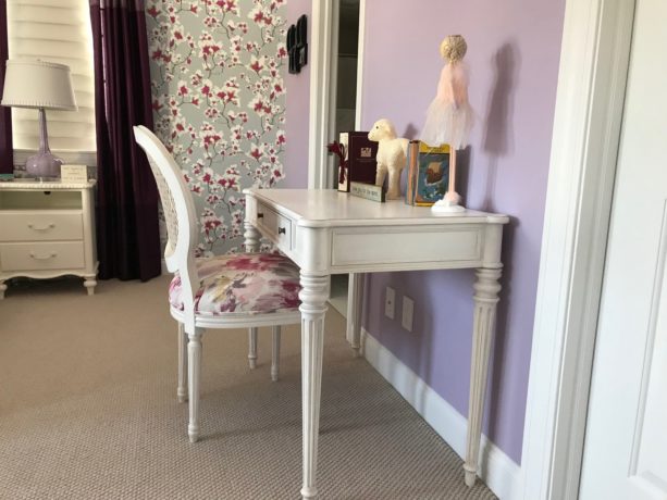 a beautiful white desk and chair in a side of the gorgeous room