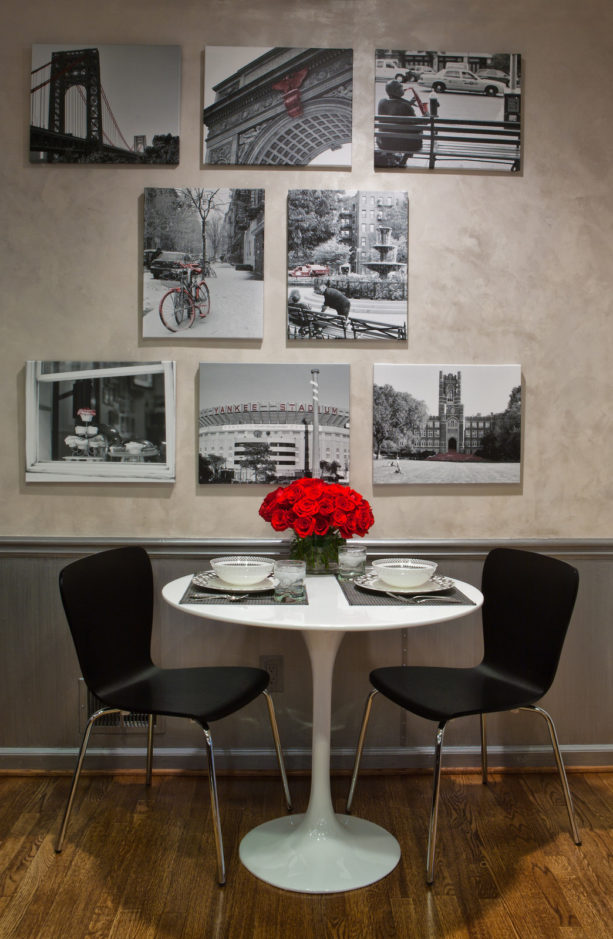 a black and red breakfast spot in an eclectic open kitchen