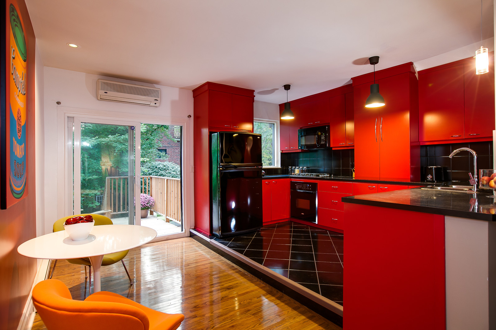 kitchen design around red and black
