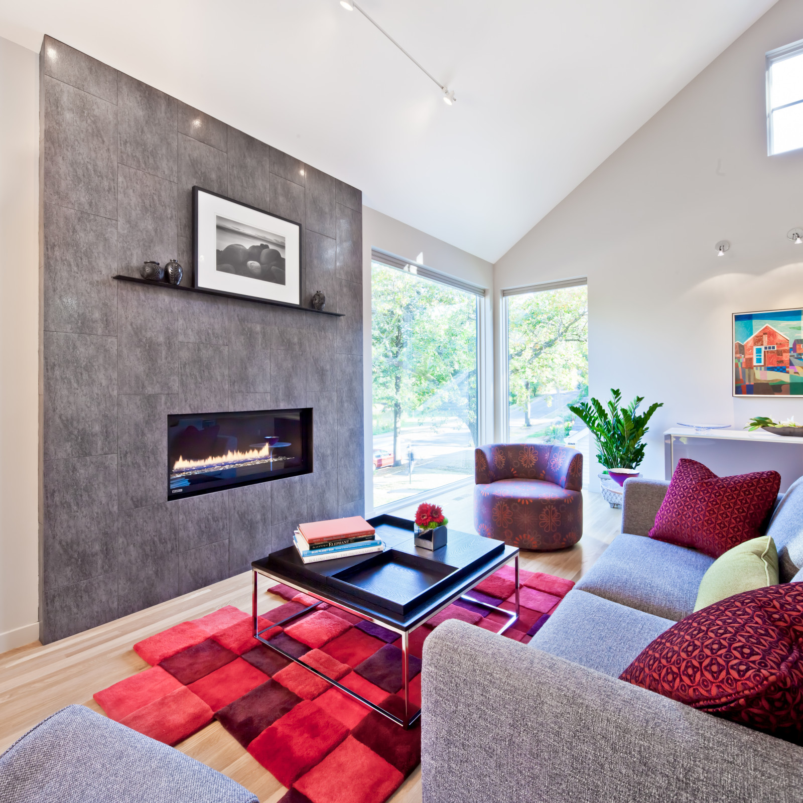 Gray And Red Living Room Interior Design | Cabinets Matttroy