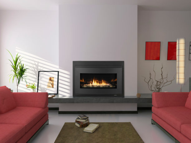 red and grey combination can create a calming living room too
