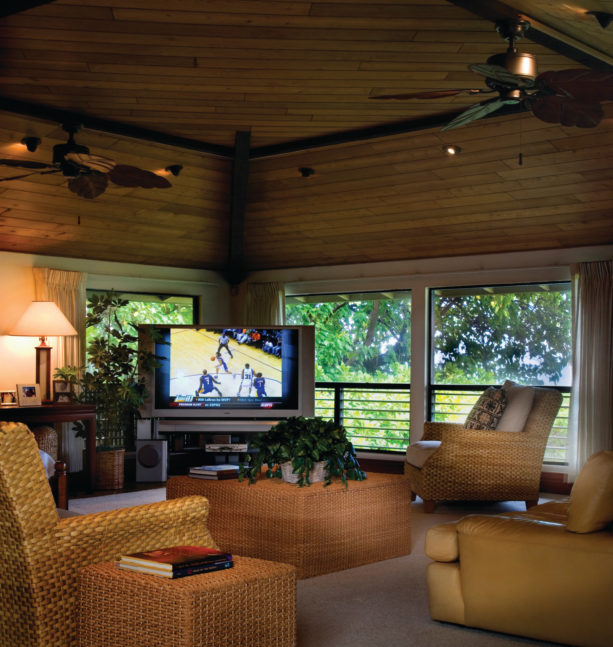 ceiling fans provided to cool down the room as well as the TV in front of the windows