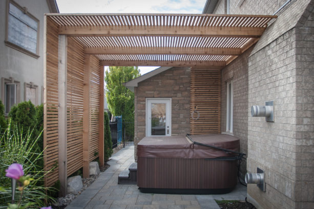 wooden slat privacy screen that also works as cover