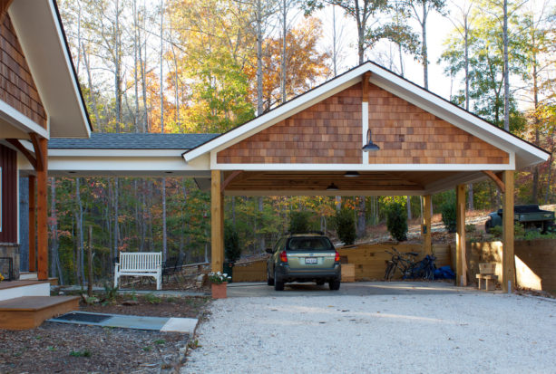 arts and crafts styled carport with post and beam structure