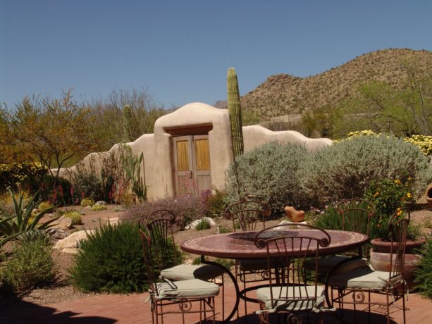 southwestern desert landscape with backyard patio idea