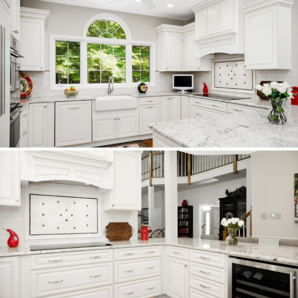 enclosed u-shaped kitchen with quartzite countertops and a peninsula