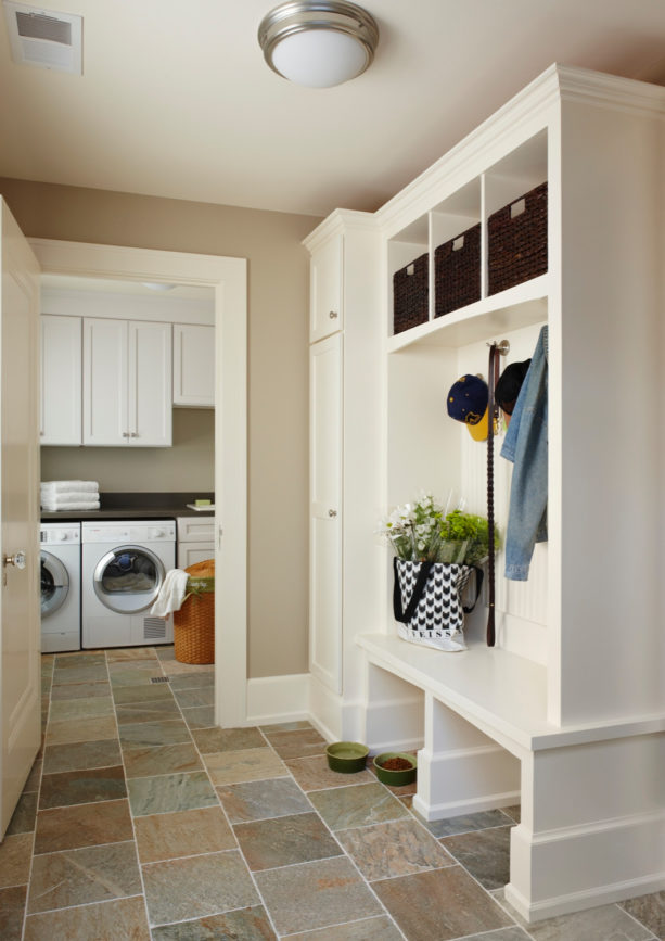 quartzite tile floor for a high slip resistance in laundry room