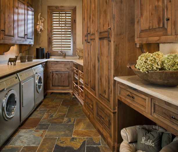 traditional laundry room with slate tile floor for a moisture protection