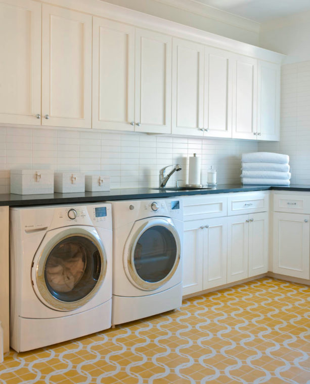 versatile yellow cement tile laundry room floor to give a pop of color