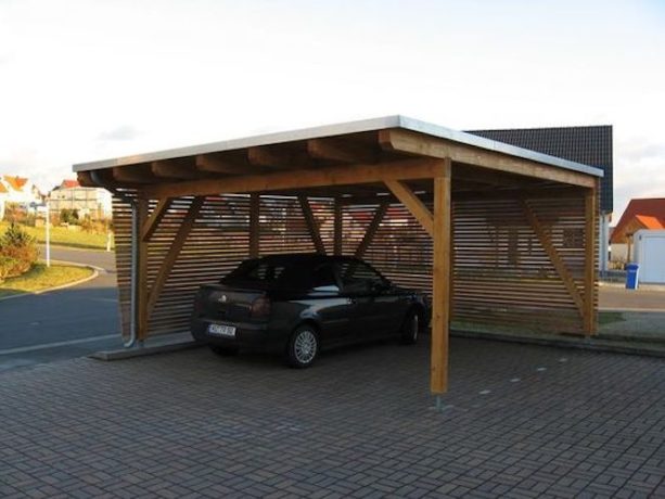 enclosing a metal carport with a horizontal wood slat wall