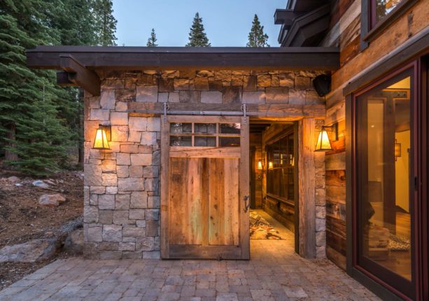 rustic exterior design with a single sliding barn side door