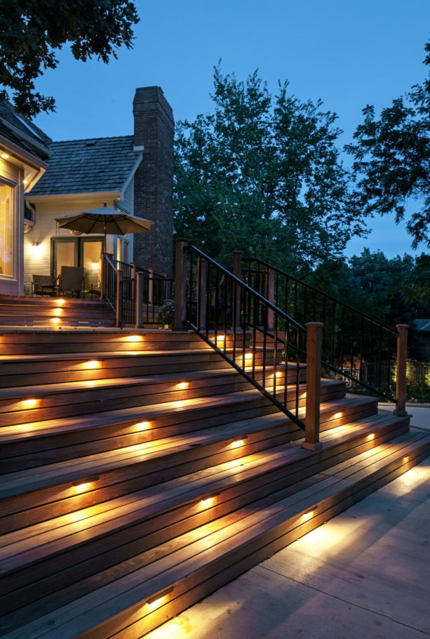 timeless deck with seat wall outdoor stair lighting ideas