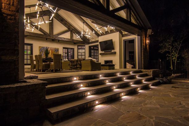 transitional patio with flush mounted outdoor stair lighting
