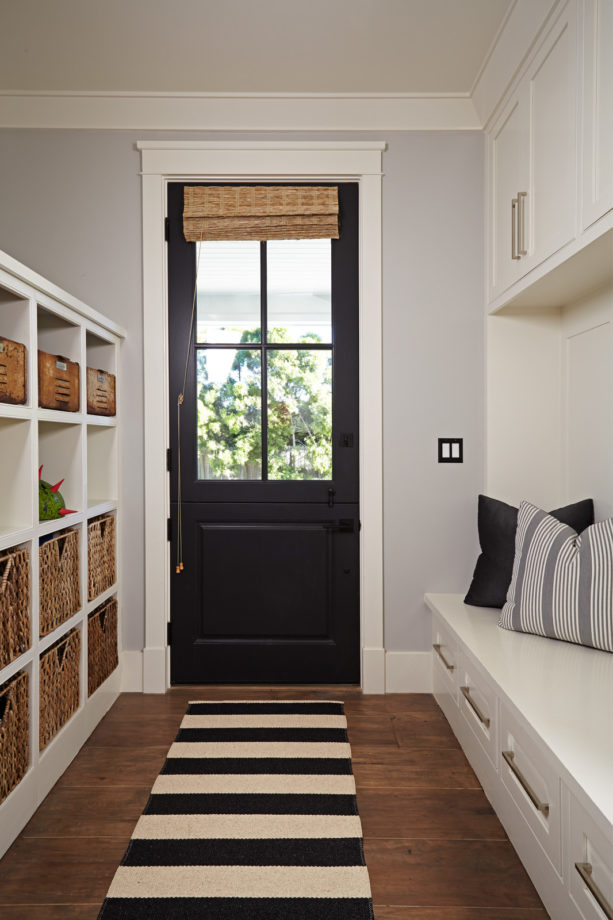 transitional small mudroom entryway with hickory hardwood flooring