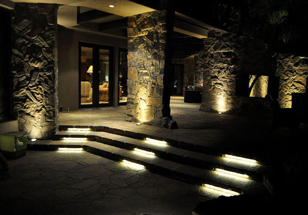 trendy patio design with led light bars as an outdoor stair lighting