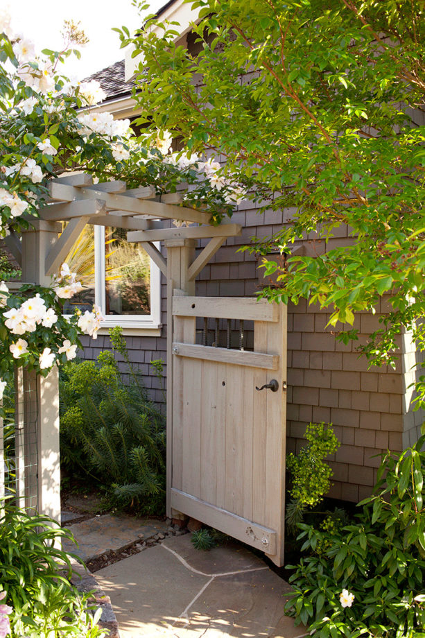 entrance ideas with a trellis covered with climbing rose sally holmes