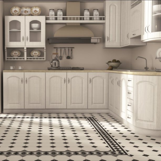 regent black and white floor tiles for an elegant kitchen