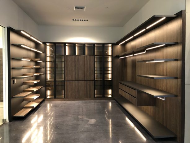 led walk-in closet lighting on the hanging rods