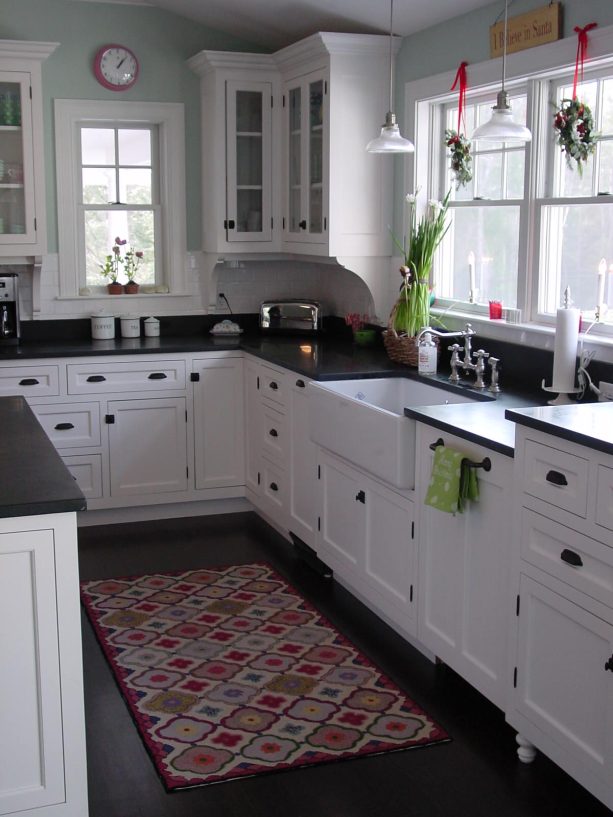 seed pearl white cabinets with black brass hardware