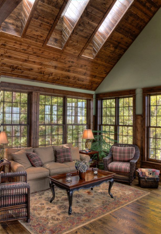 pine tongue and groove ceiling wood panels with windows