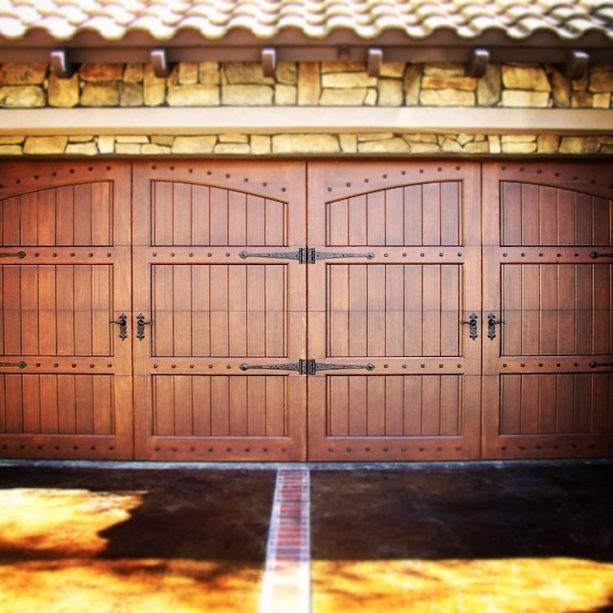 polished vertical panel wood garage door for a rustic look
