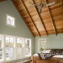 red cedar wood panels in a vaulted ceiling