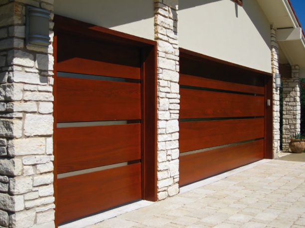 sleek and clean wood panels garage door for a contemporary look
