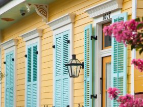 soft cyan shutter color that goes with a yellow house
