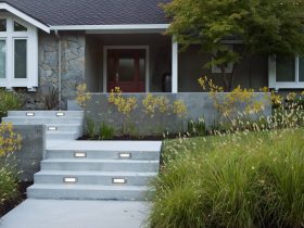 concrete front stairs with a landing to change direction