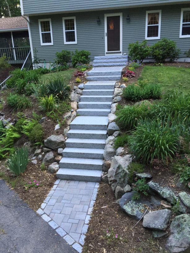 granite front stairs and landings on a sloped area