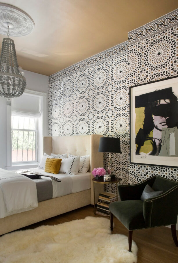 mosaic wallpaper accent from schumacher to complete the neutral color palette
