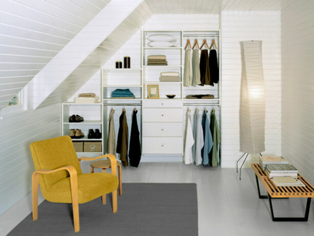 built-in storage for a small and compact attic closet