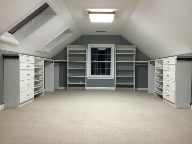 the idea of a modern-style attic closet with skylights
