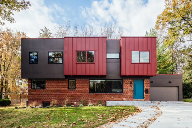 vertical metal siding in red color as a pop of color