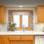 custom color blend of stix tile for backsplash around kitchen window
